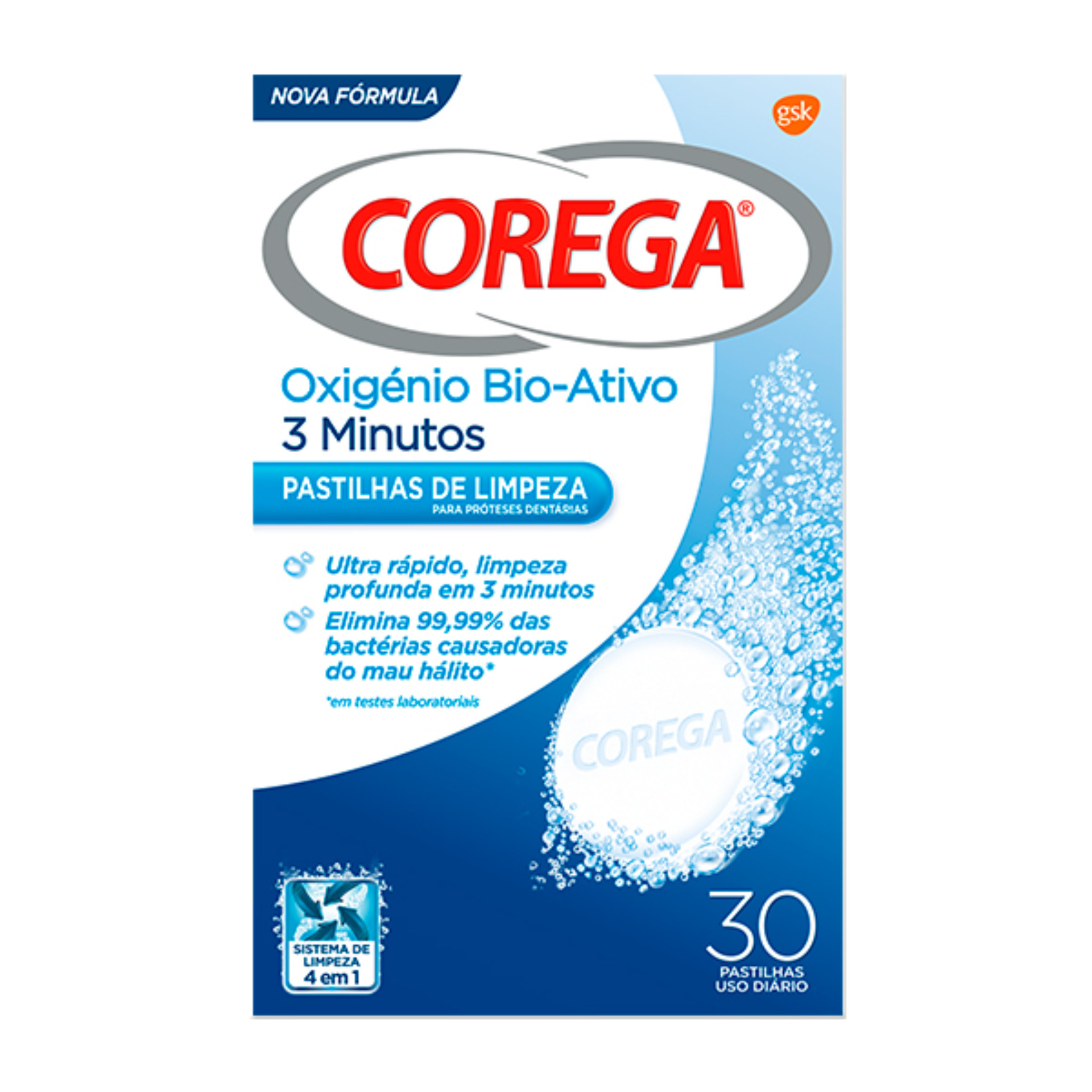 Corega Oxignio Bio-Activo 3 Minutos Pastilhas