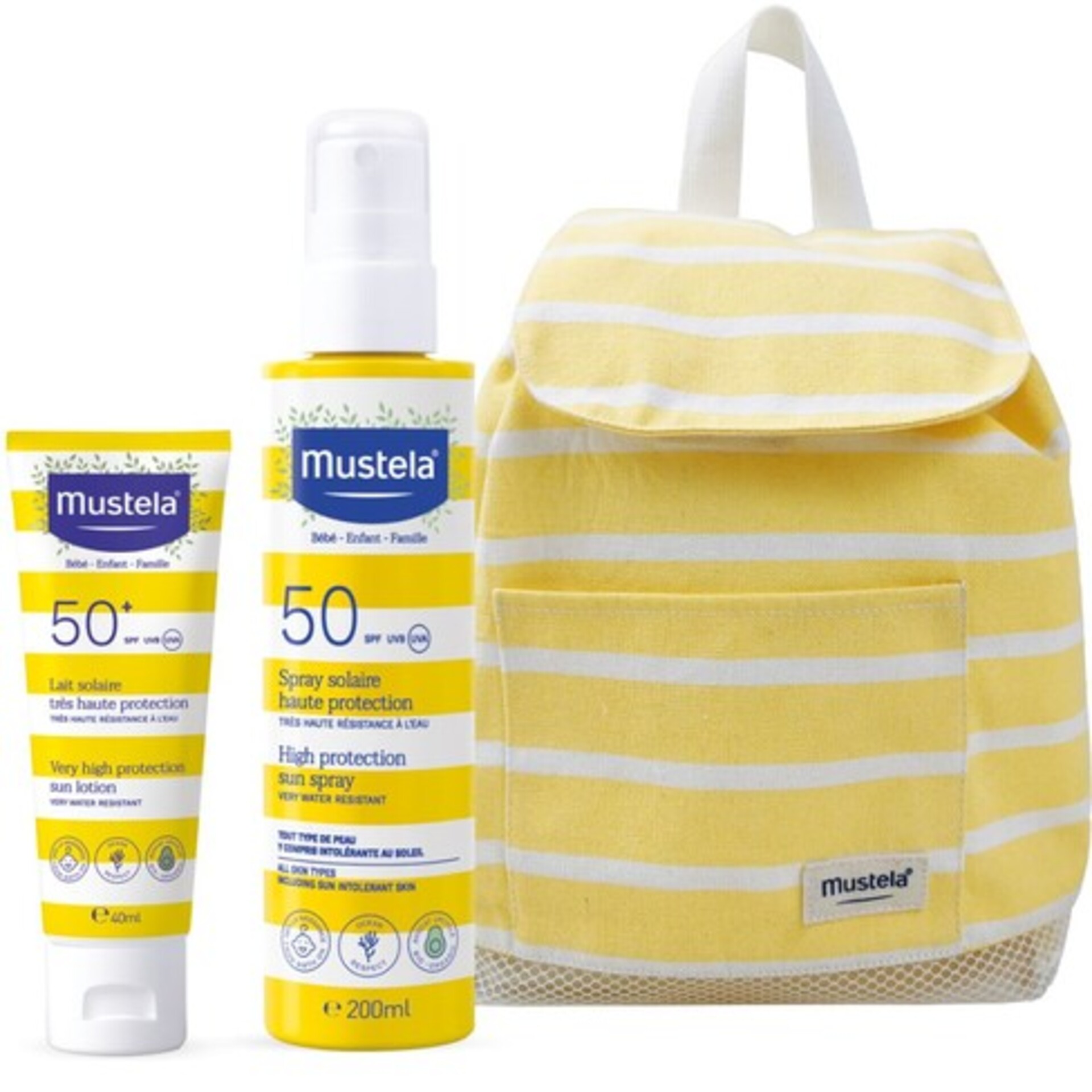 Mustela Solar Spray + Leite Rosto SPF50 Of Mochila Amarela