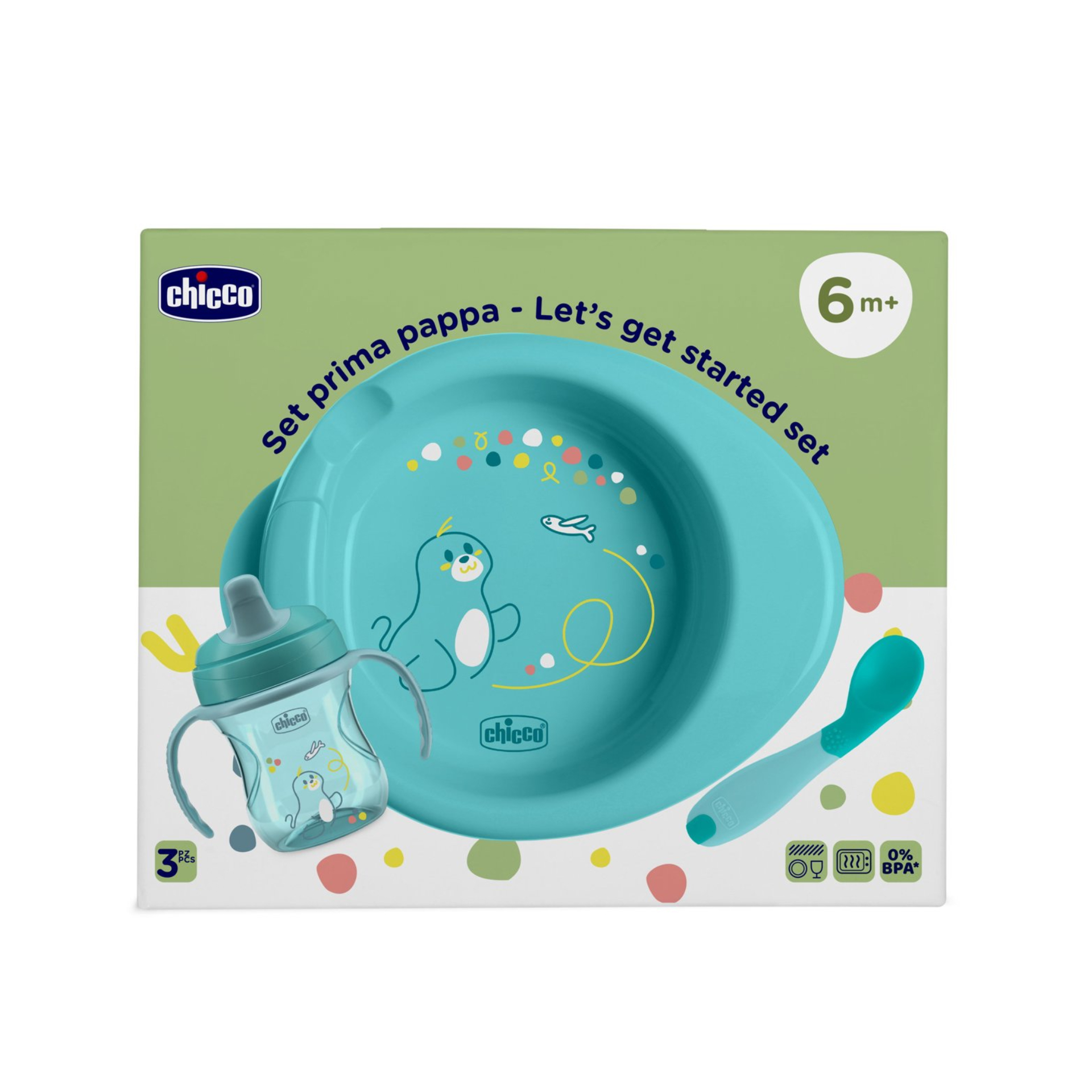 Chicco Conjunto Refei��o Azul Foca 6M+