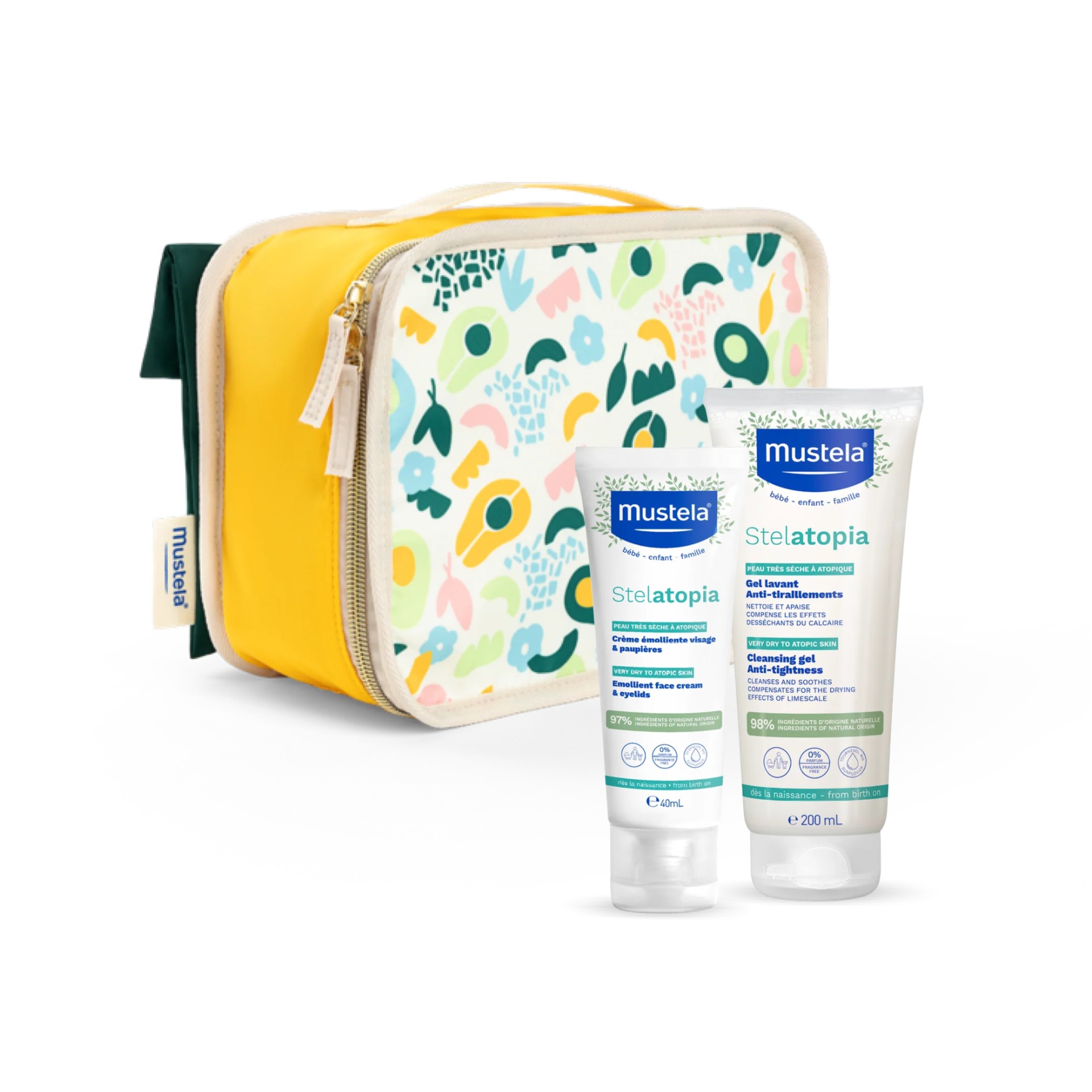Mustela Stelatopia Gel Lavante  + Creme Emoliente Rosto + Necessaire