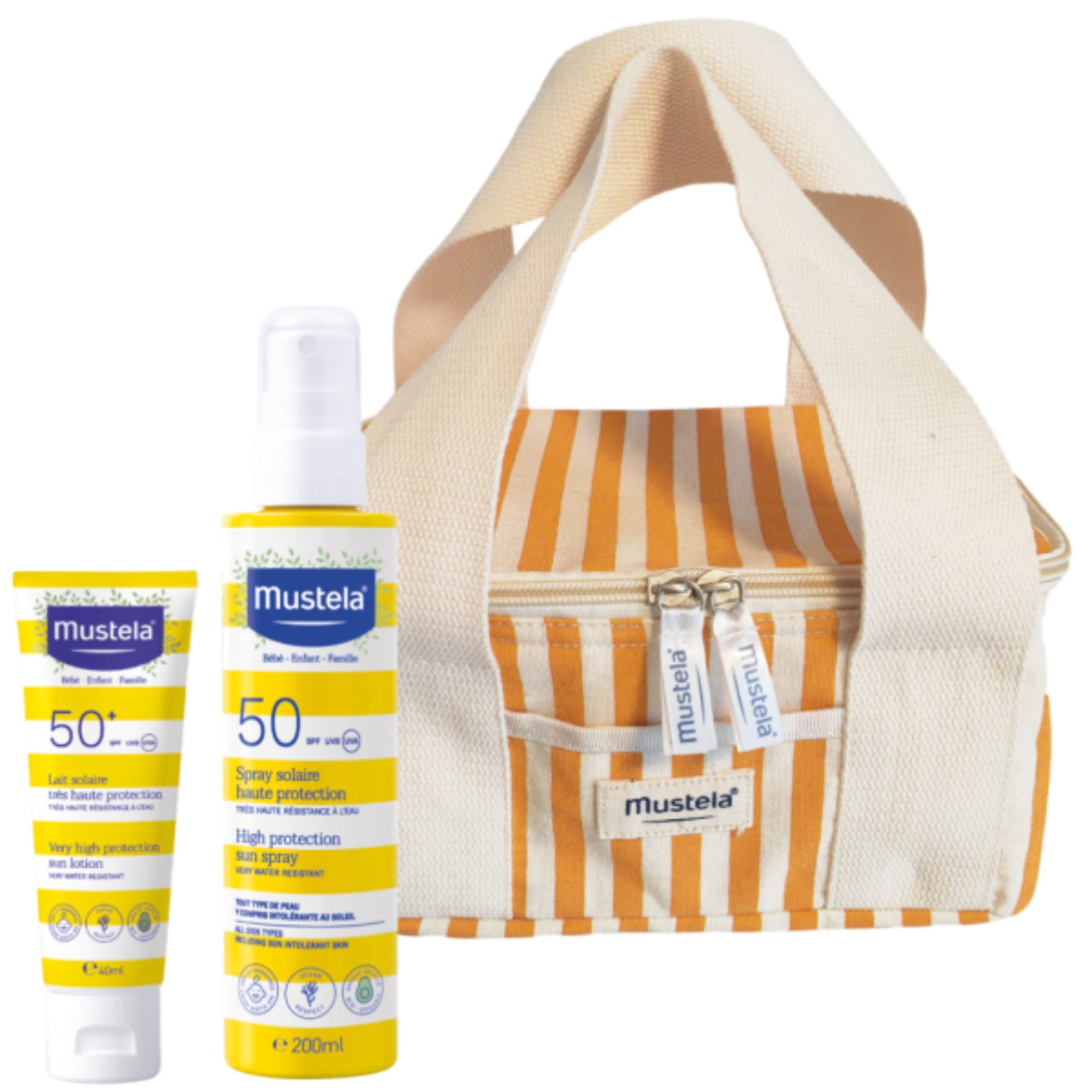 Mustela Solar Spray SPF50 + Leite Solar SPF50+ Oferta Necessaire Laranja Pack