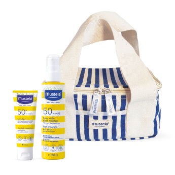 Mustela Solar Spray SPF50 + Leite Solar SPF50+ Oferta Necessaire Azul Pack